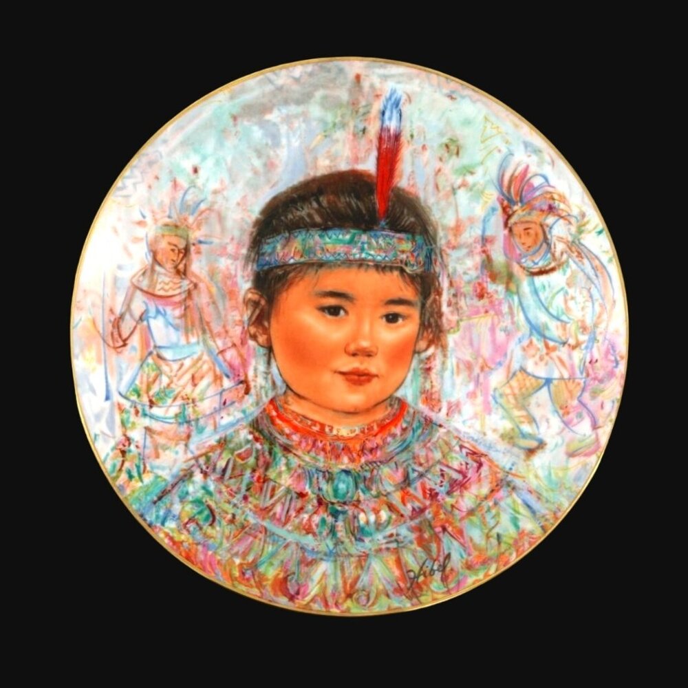 Vintage 1979 Edna Hibel Decorator Plate.  Chief Red Feather Plate/ Native Americ